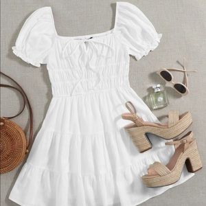 Ruched bustier white dress